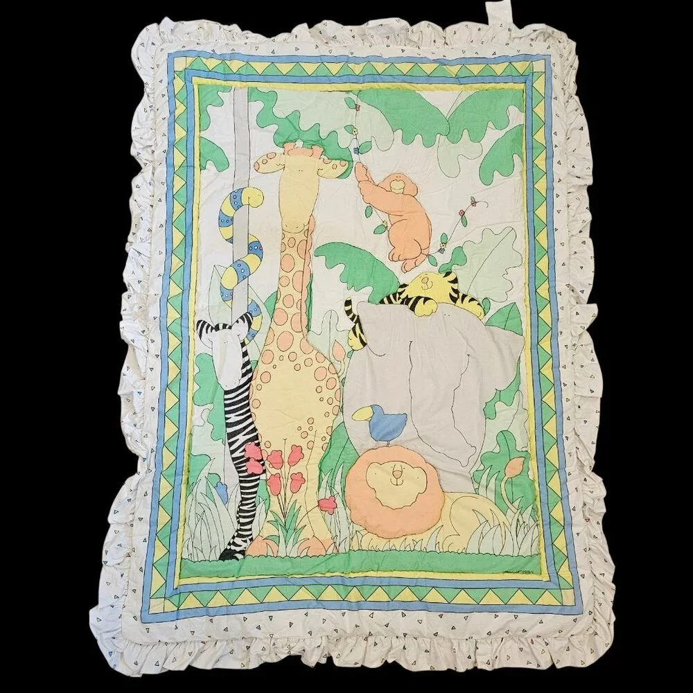 VTG 90s Coming Home Lands End Crib Comforter Jungle Animals Sue Dreamer USA Made
